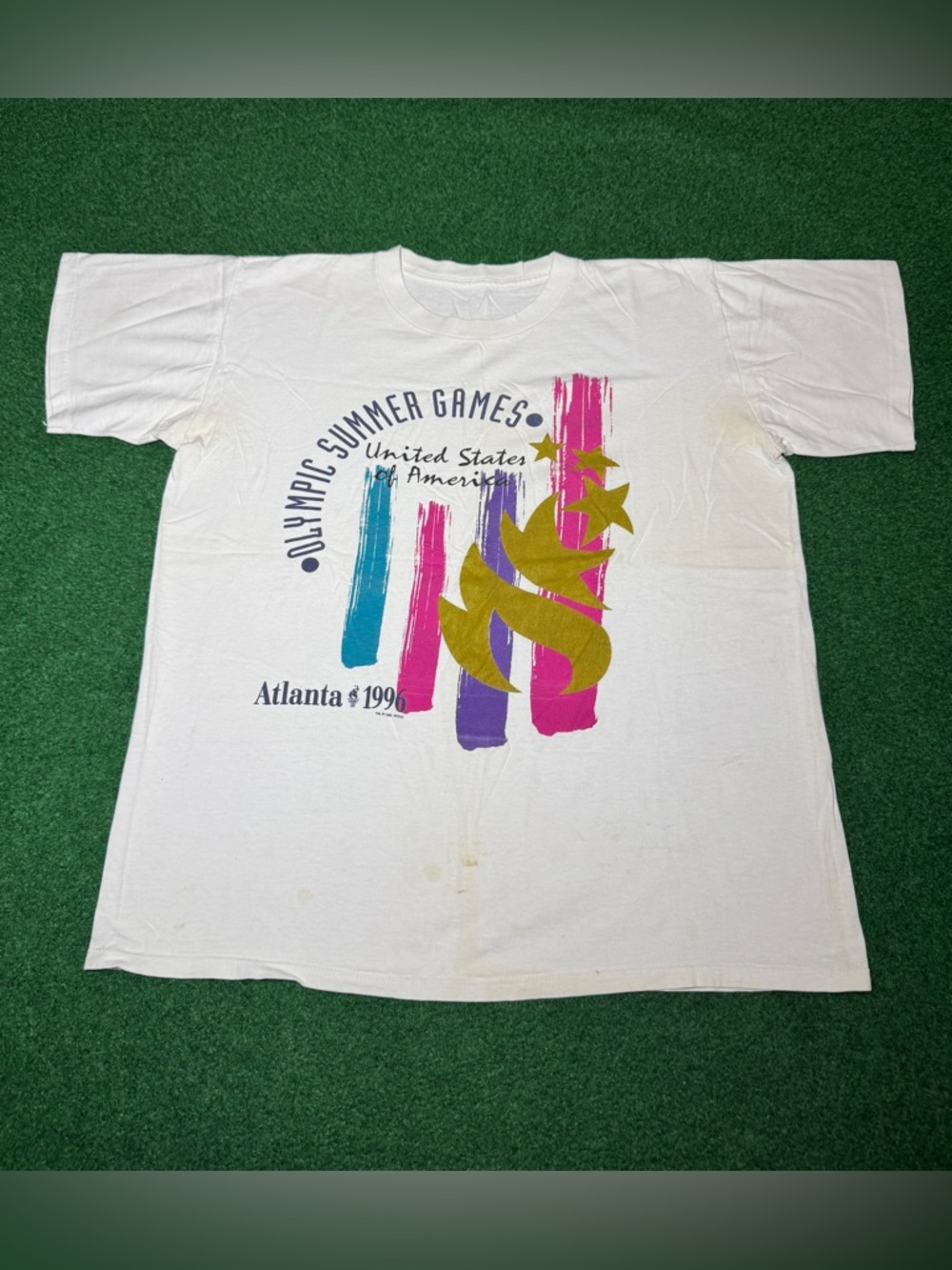 Atlanta Olympics 1996 Vintage 90s Graphic Large White T Shirt